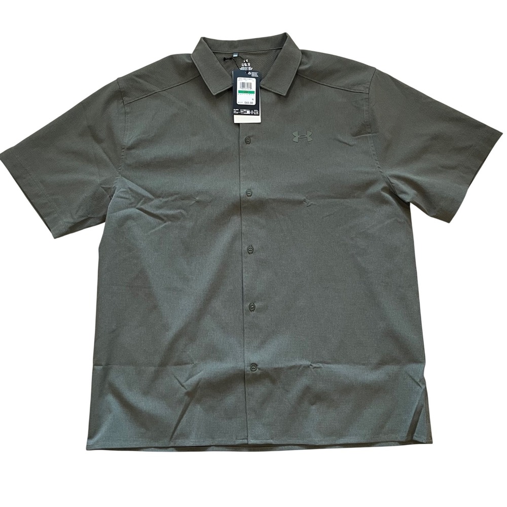 Under Armour Mens Explor Airvent Woven SS Button Down Shirt Olive Green Large